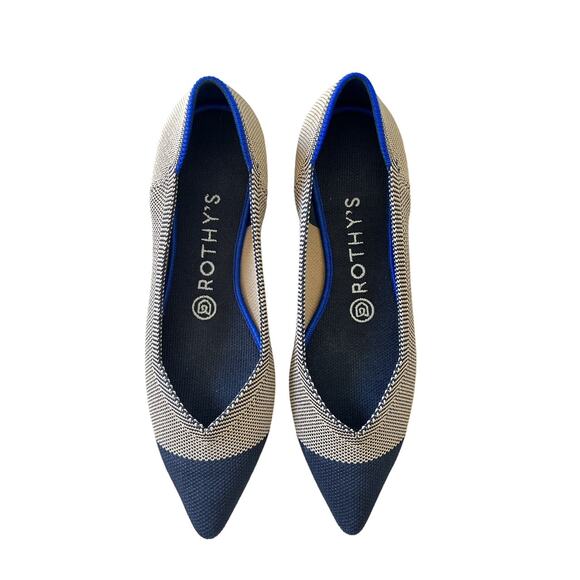 Rothy's Shoes - Rothy’s Women’s Size 7.5W Captoe Tan &  Navy The Point Ballet Flats